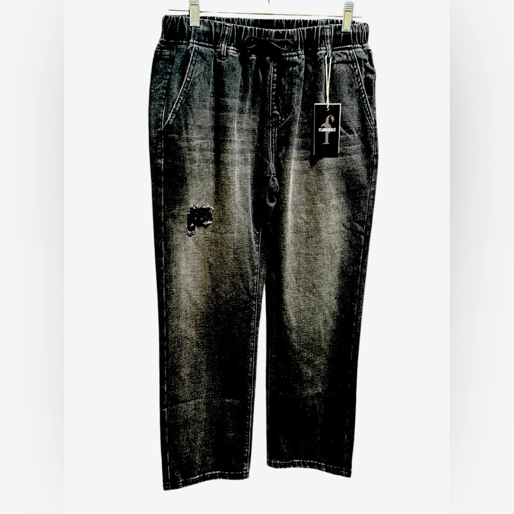 NWT, Flamingals Charcoal Lightly Distressed Relaxed Jeans